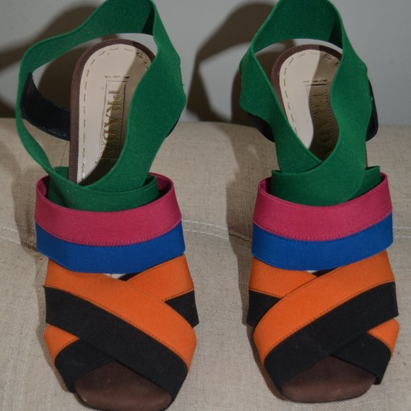 Prada Rainbow Multicolor Elastic Sandals Heels - Picture 3 of 8